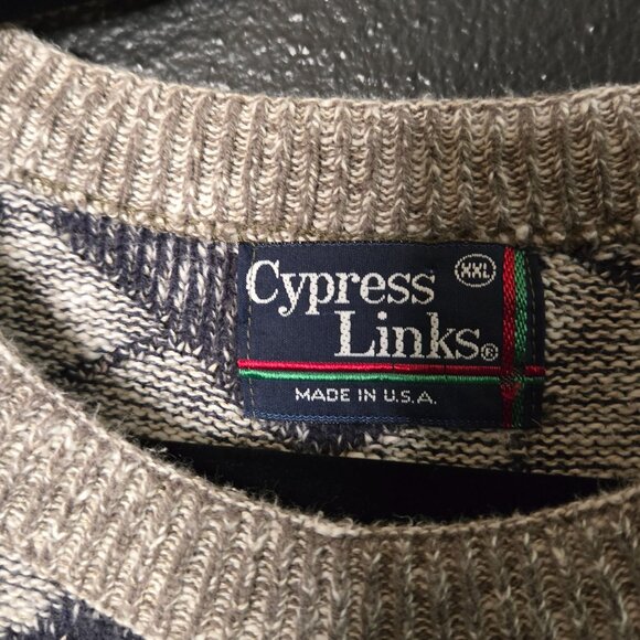 Vintage Men's XXL Novelty 3D Knit Embroidered Golf Sweater Argyle Gray Maroon Na - Picture 4 of 6